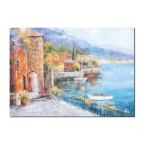 Tablou peisaj lacul Como pictat manual, Acalmie, 70x50cm ulei pe panza in cutit efect 3D, Valentin Pop
