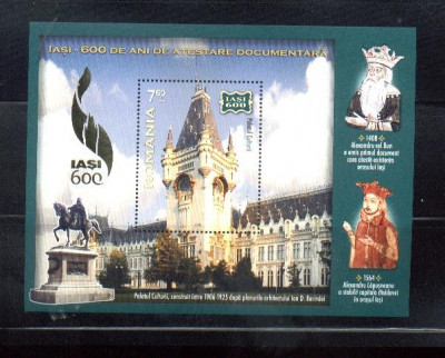 ROMANIA 2008 - IASI - 600 DE ANI ATESTARE DOCUMENTARA, COLITA MNH - LP 1814 foto