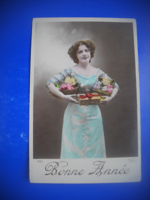 HOPCT 95488 ANUL 1909 FEMEI FEMEI.FRUMOASE-ROMANTICA-FELICITARE FRANTA-CIRCULATA foto