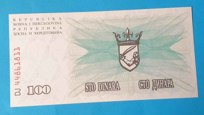 Bosnia Hertegovina - 100 Dinari 1992 - Bancnota in stare UNC foto