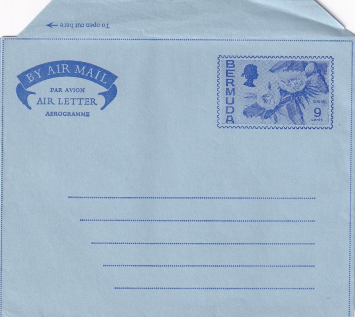 FILATELIE TEMATICA - PLIC INSULA BERMUDA TEMATICA AVION AVIOANE AVIATIE AIRMAIL AEROGRAMA