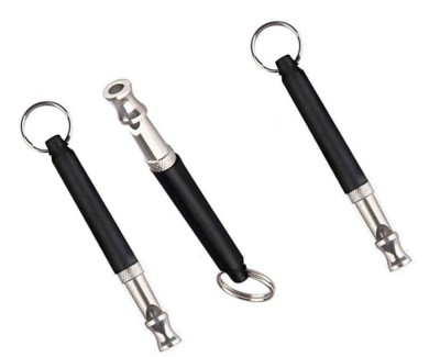 Set 3x Fluier de dresaj pentru caini, lungime 8 cm, metal plastic, negru argintiu foto