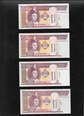 Set Mongolia 4 x 20 tugrik semnaturi diferite unc foto