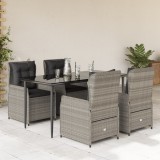 Cumpara ieftin Set mobilier de grădină cu perne, 5 piese gri deschis poliratan