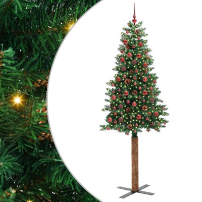 vidaXL Brad de Crăciun subțire Verde 210 cm PVC și lemn de PIN masiv 3394877 foto