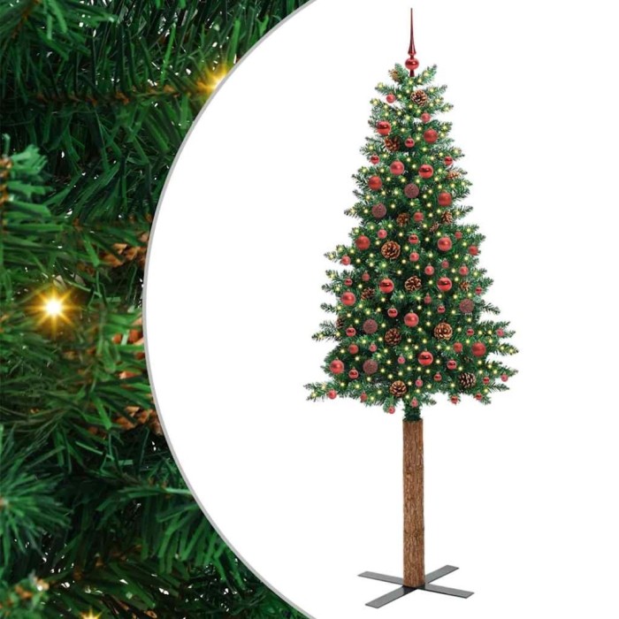 vidaXL Brad de Crăciun subțire Verde 210 cm PVC și lemn de PIN masiv 3394877