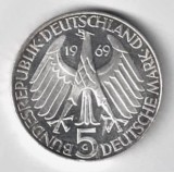 GERMANIA 5 MARCI MARK 1969 G THEODOR FONTANE ARGINT STARE UNC