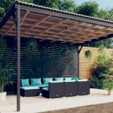 VidaXL Set mobilier de grădină cu perne, 10 piese, negru, poliratan