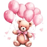 Sticker decorativ, Ursulet cu Baloane, Roz, 70 cm, 8380ST-7