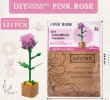 Set creativ DIY floare decorativa din lemn pentru asamblare si pictura, 121 piese - Trandafir roz