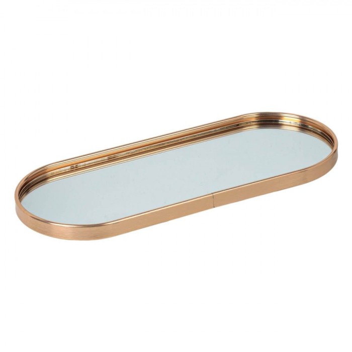 Suport Lum&acirc;nări, Model Oval, Oglindă, Margine Aurie, 34x13.5x1.5cm