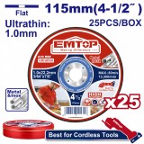Cumpara ieftin Set 25 Discuri Taiere Metal EMTOP, 115mm x 1mm, Ultrasubtiri, Polizor Unghiular, Inox, Cutie Metalica