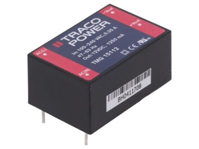 Convertor AC/DC 15W 12V TRACO POWER TMG, protecție suprasarcină și scurtcircuit, montare PCB foto