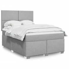 vidaXL Pat box spring cu saltea, gri deschis, 140x190 cm, textil 3290476