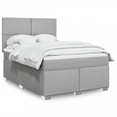 vidaXL Pat box spring cu saltea, gri deschis, 140x190 cm, textil 3290476 foto