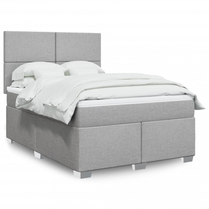 vidaXL Pat box spring cu saltea, gri deschis, 140x190 cm, textil 3290476