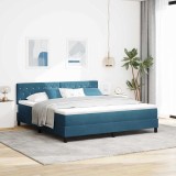 VidaXL Pat cu Arcuri și Saltea Albastru &icirc;nchis 180 x 200 cm țesătură