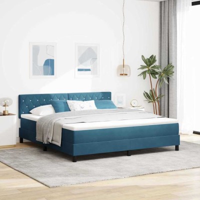 vidaXL Pat cu arcuri cu headboard Albastru &amp;icirc;nchis 180 x 200 cm Catifea 3342606 foto