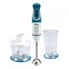 Blender de mana Heinner Charm, 600 W, 700 ml, 5 viteze, functie Turbo, accesorii incluse, Alb/Albastru