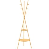 HOMCOM Cuier freestanding cu 9 c&acirc;rlige și 2 polițe pentru intrare, lemn natural | Aosom Romania