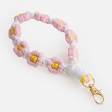 Breloc Macrame cu Flori, Roz și Alb, 17 cm, CMCLASS
