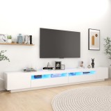Comodă TV cu lumini LED, alb, 300x35x40cm