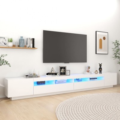 Comodă TV cu lumini LED, alb, 300x35x40cm foto