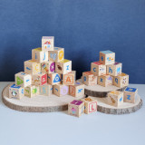 Cuburi de construit cu animale, litere,obiecte din lemn 26 piese, 3 ani +
