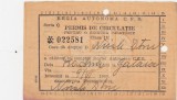 Bilet Tichet CFR permis de circulație pentru o singură călătorie 1940, clasa III, Seria C, nr. 022581