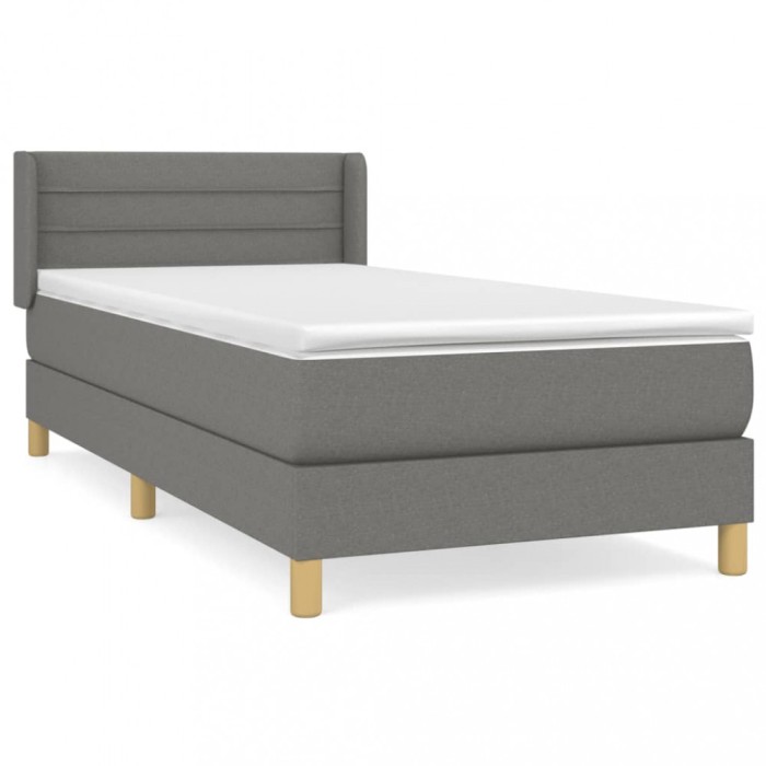 Pat box spring cu saltea, gri deschis, 100x200 cm, textil