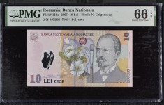 10 lei 2005 PMG66 UNC bancnota gradata