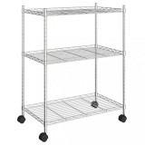 Raft Depozitare Cromat cu Roti, 3 Niveluri, 60x35x81 cm, 150kg, Bucatarie, Baie, Birou, Garaj