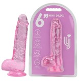 Dildo Loving Joy, cu testicule, Roz, 16,5 cm