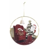Decoratiune Mos Craciun metal lemn multicolor cu leduri II 24 cm