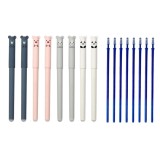 Cumpara ieftin Set 8 pixuri cu cerneala albastra, functie de stergere, model cu animalute, grosime scriere 0.35 mm, multicolor, 14.5x1.5 cm, 8 rezerve incluse