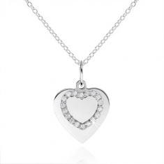 Colier din argint 925, inimă plată și contur inimă cu zirconii