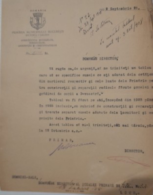 1928 Document semnat Mihail BERCEANU primaria BUCURESTI D1/ penelist, deputat foto