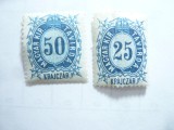 2 Timbre Ungaria 1873 Telegraf , val. 25 f cu pliu
