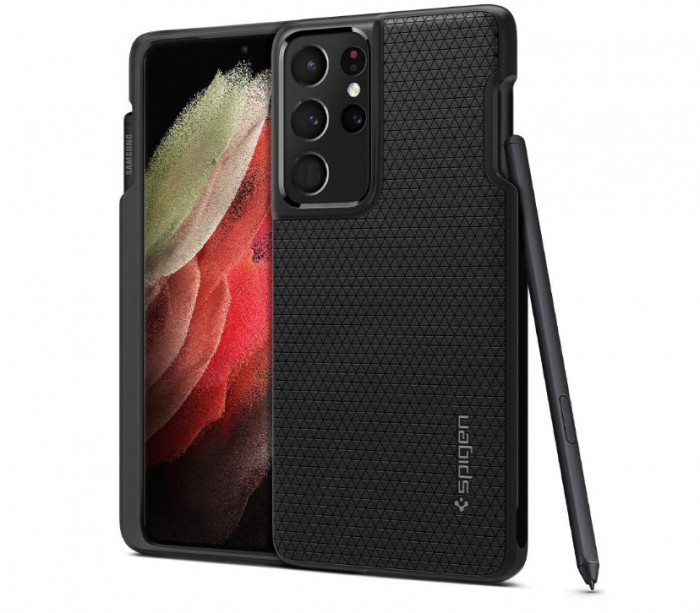 Husa Spigen Liquid Air pentru Samsung Galaxy S21 Ultra (2021), negru mat - RESIGILAT