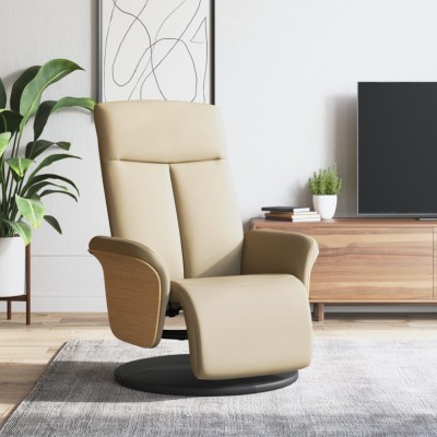 vidaXL Scaun rabatabil cu suport pentru picioare crem material textil foto
