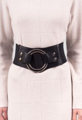 Centura corset din piele ecologica neagra cu detalii metalice foto