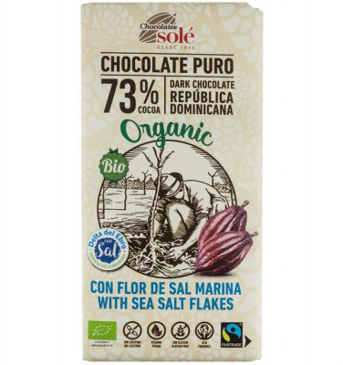 Ciocolata Neagra 73% cacao cu Fleur de Sel Bio si Fairtrade 100 grame Chocolates Sole foto