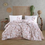 Cumpara ieftin Lenjerie pat dublu,bumbac ranforce,4 piese,alba bej cu flori,Tole-A1353