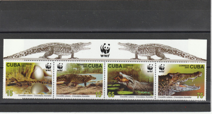 Cuba 2003-WWF,Fauna,Reptile,Crocodili,serie 4 val,cu manseta,MNH,Mi.4553-4556