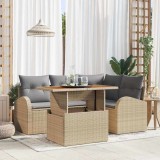 Set dining grădină cu perne Bej Răchită PE Acacia