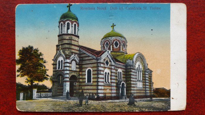 Romania Noua-1915-Dobrici,catedrala Sf.Treime-st.BAZARGIC -C.P.circ.-RARA