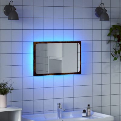 vidaXL Oglindă de baie LED, stejar sonoma, 60x8,5x38 cm lemn prelucrat foto