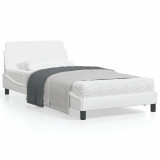 VidaXL Cadru de pat cu tăblie, alb, 100x200 cm, piele ecologică