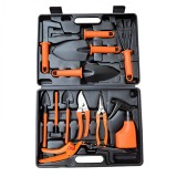 Set 12 unelte gr&Auml;din&Auml; cu m&Atilde;&cent;nere portocalii, pentru plantare &Egrave;i &Atilde;ngrijire, pvc &amp; carton, cutie inclus&Auml;, 37x28 cm, negru