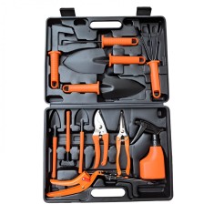 Set 12 unelte gr&Auml;din&Auml; cu m&Atilde;&cent;nere portocalii, pentru plantare &Egrave;i &Atilde;ngrijire, pvc &amp; carton, cutie inclus&Auml;, 37x28 cm, negru